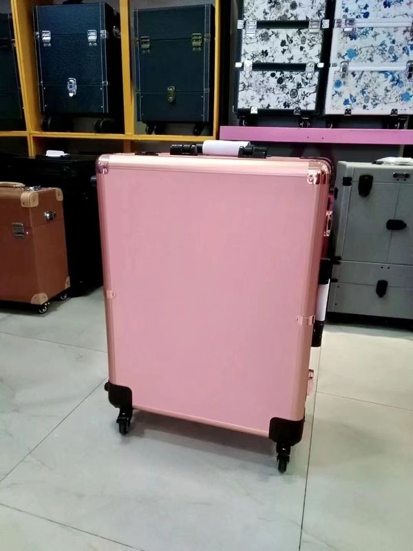 กล่องแต่งหน้า ขายืนปรับได้ กระเป๋าเดินทางหนัก กระจกแสง Led กระจกเครื่องสําอาง กล่องแต่งหน้า 4 ล้อ