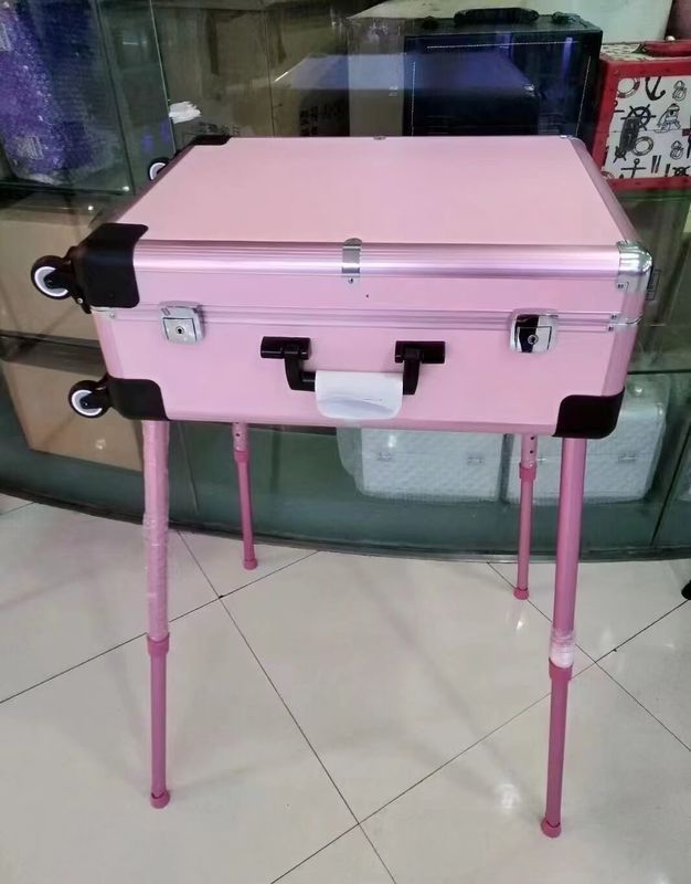 กล่องแต่งหน้า ขายืนปรับได้ กระเป๋าเดินทางหนัก กระจกแสง Led กระจกเครื่องสําอาง กล่องแต่งหน้า 4 ล้อ
