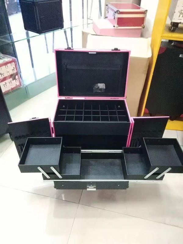 กล่องแต่งหน้า ขายืนปรับได้ กระเป๋าเดินทางหนัก กระจกแสง Led กระจกเครื่องสําอาง กล่องแต่งหน้า 4 ล้อ