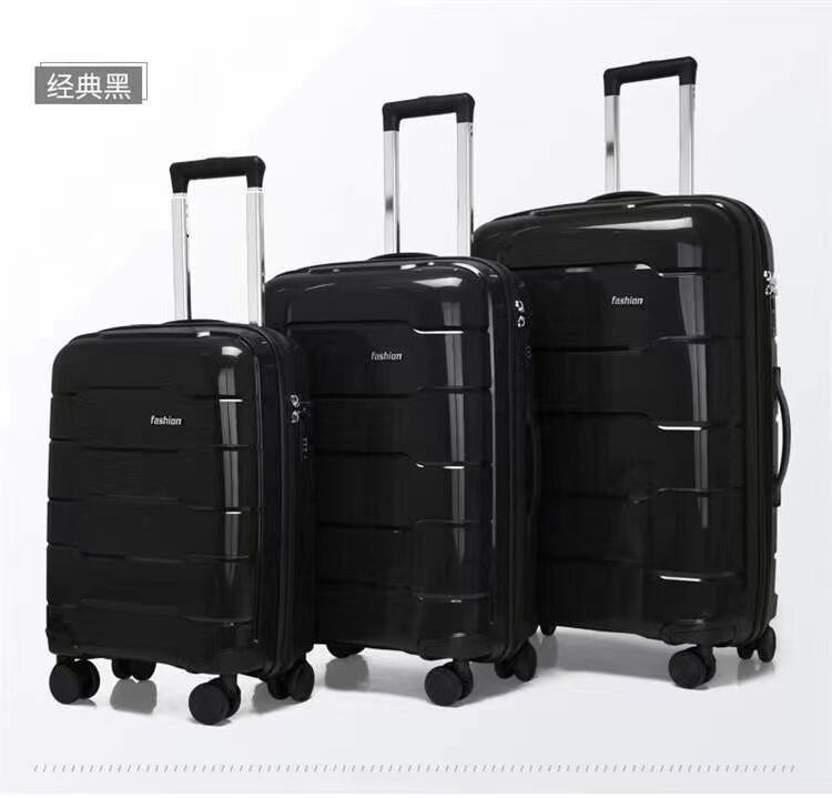 วัสดุ PP กันระเบิด ซิปเปอร์กระเป๋าเดินทาง 20 24 28 กระเป๋าเดินทางสามชิ้น Universal Wheel Password Boarding Trolley Box