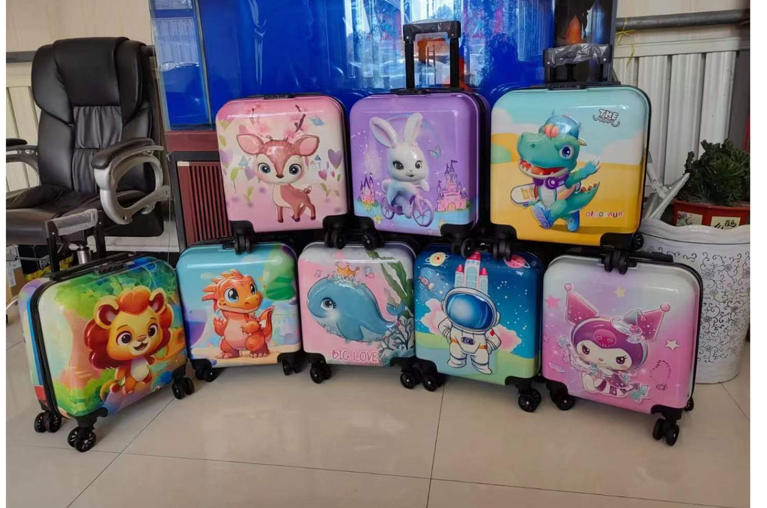 กระเป๋าเดินทางสําหรับเด็กแบบการ์ตูนกล่องกระเป๋าเดินทางสีเหลือง ซิปเปอร์ กระเป๋าเดินทางสําหรับเด็ก กระเป๋าเดินทาง ABS
