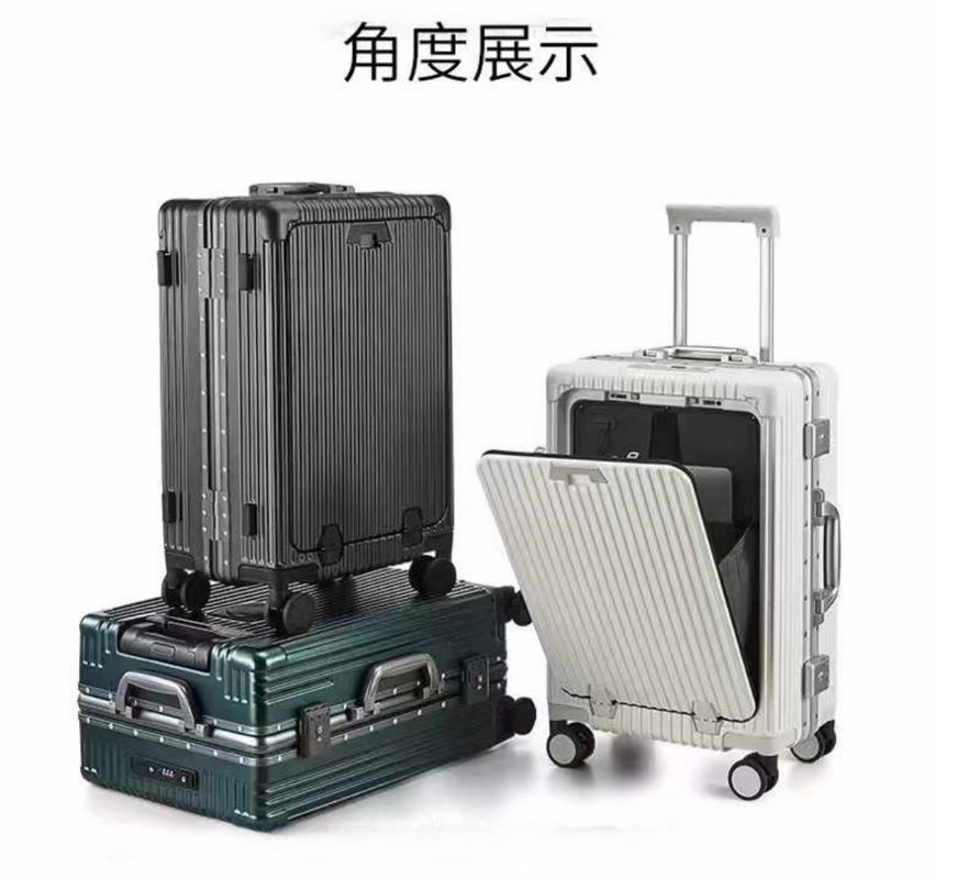 กระเป๋าเดินทาง 24 นิ้ว หน้าเปิด แฮร์ดโคลล์ อลูมิเนียมกรอบ ด้วย USB การชาร์จท่า TSA ล็อค ถ้วยถือและถือโทรศัพท์ขนาดกลาง